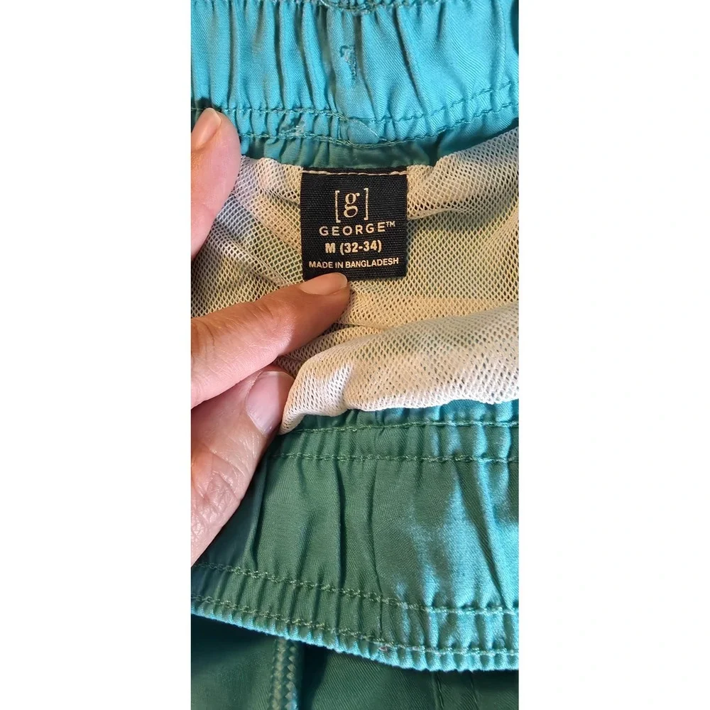 George Mens Swim Trunks Bundle 2 Pack Grey Turquoise Blue Mesh Lined Medium M